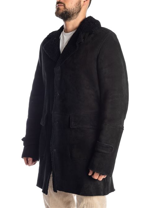 Black shearling long jacket D FOUR | R766MONT SCA-NERO